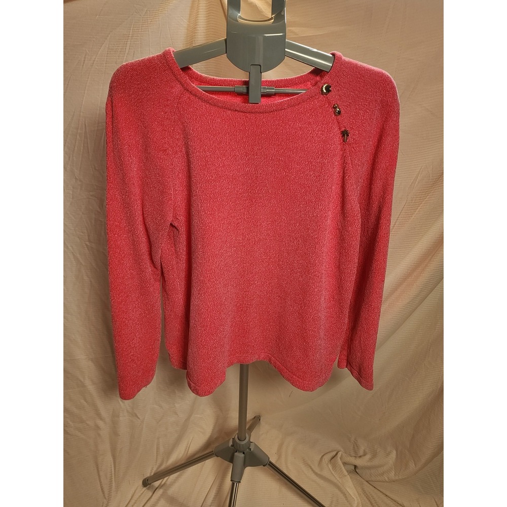 Lilly Pulitzer Pippin Pink Chenille Gold Novelty Button Sweater XL EUC
